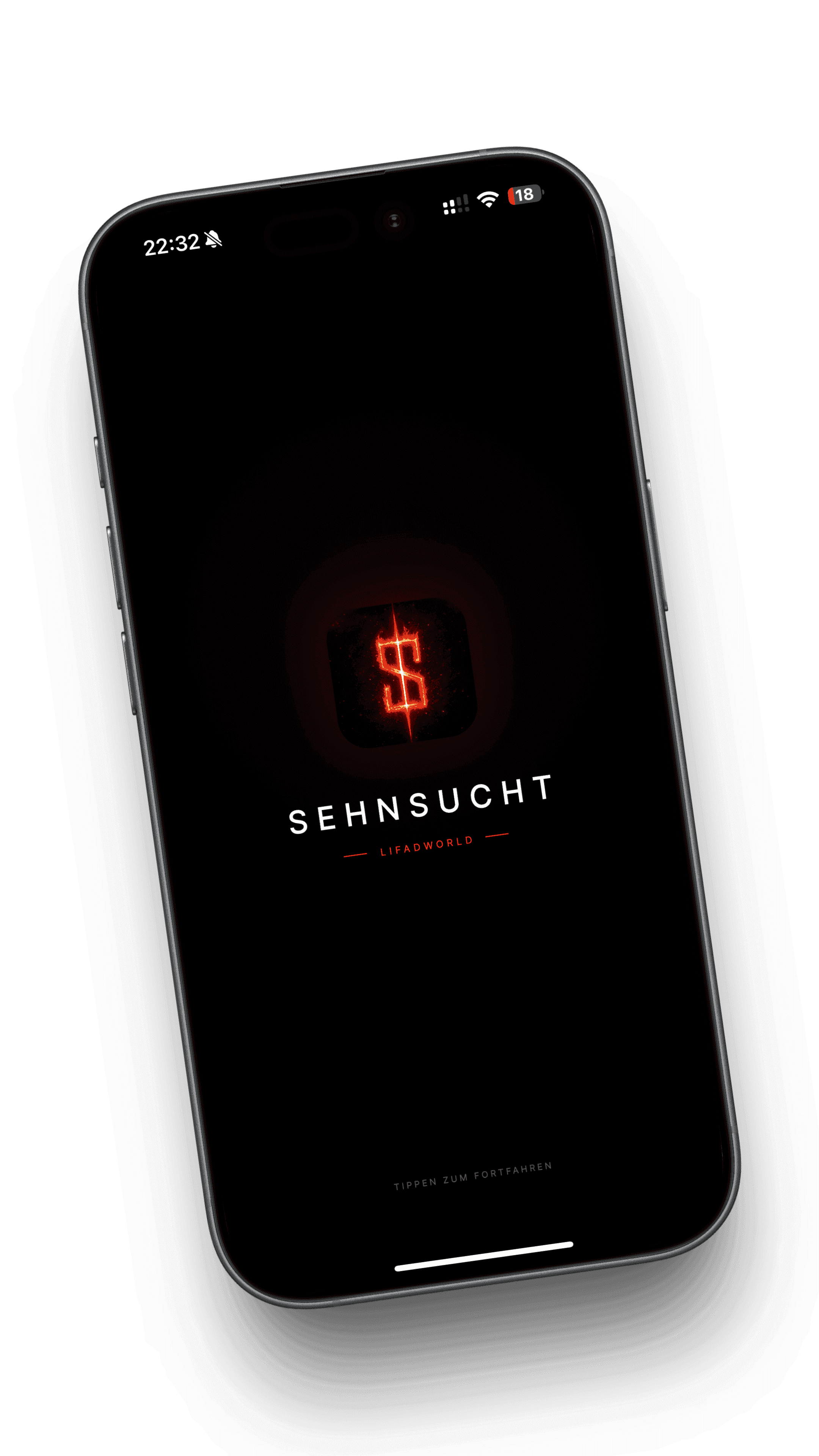 Sehnsucht App – Splash-Screen mit brennendem S-Logo